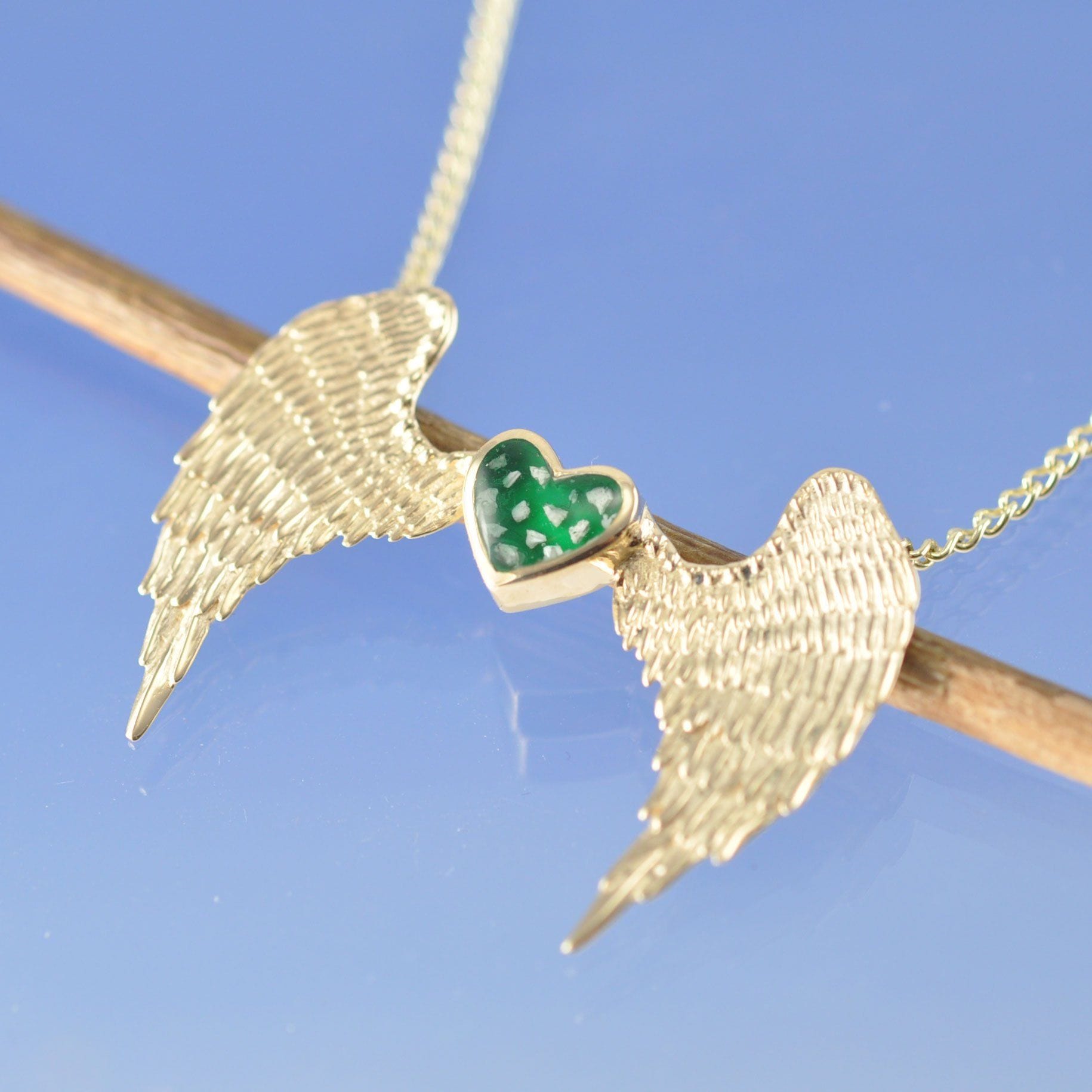 Cremation Ash Heart with Angel Wings Necklace Pendant by Chris Parry Jewellery