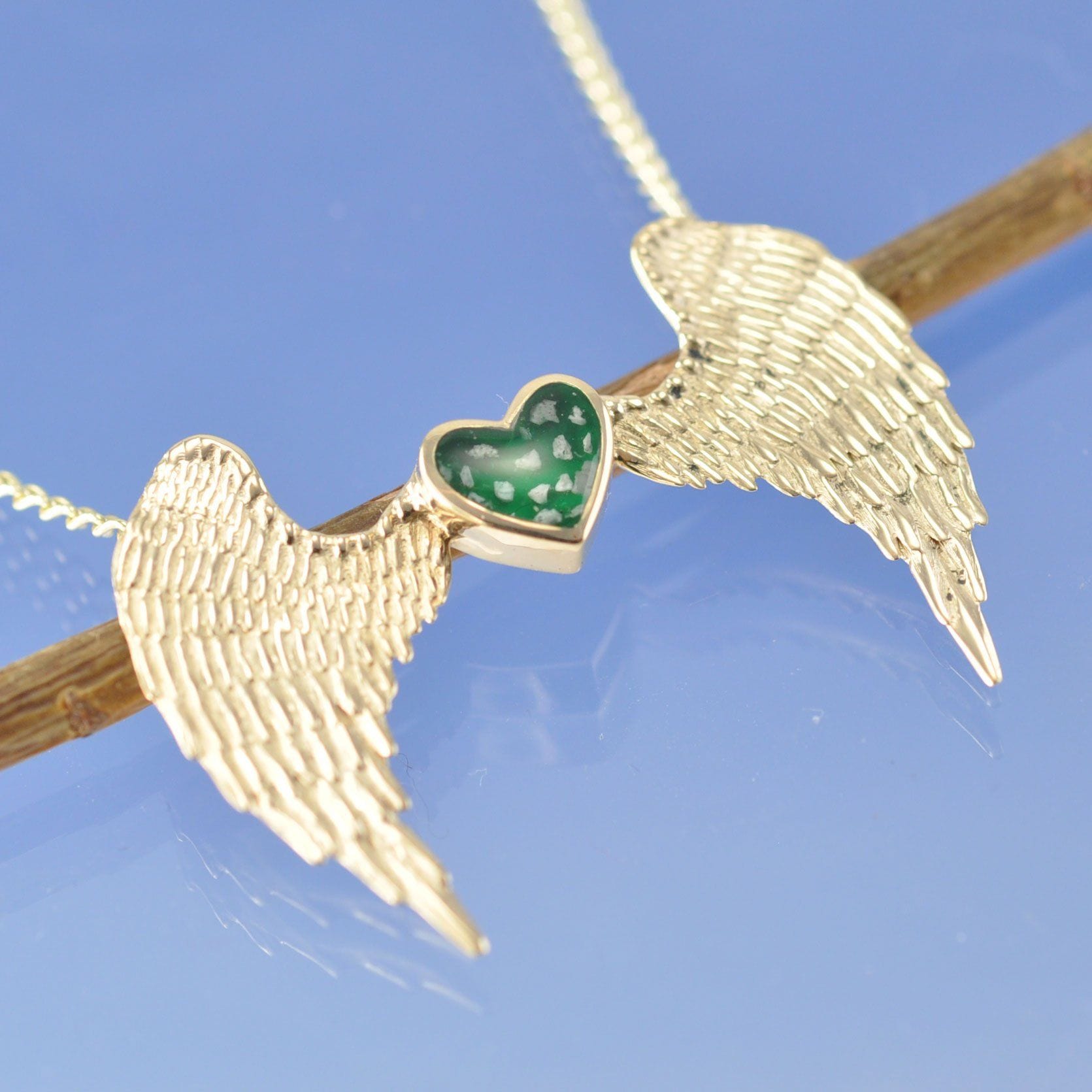 Cremation Ash Heart with Angel Wings Necklace Pendant by Chris Parry Jewellery