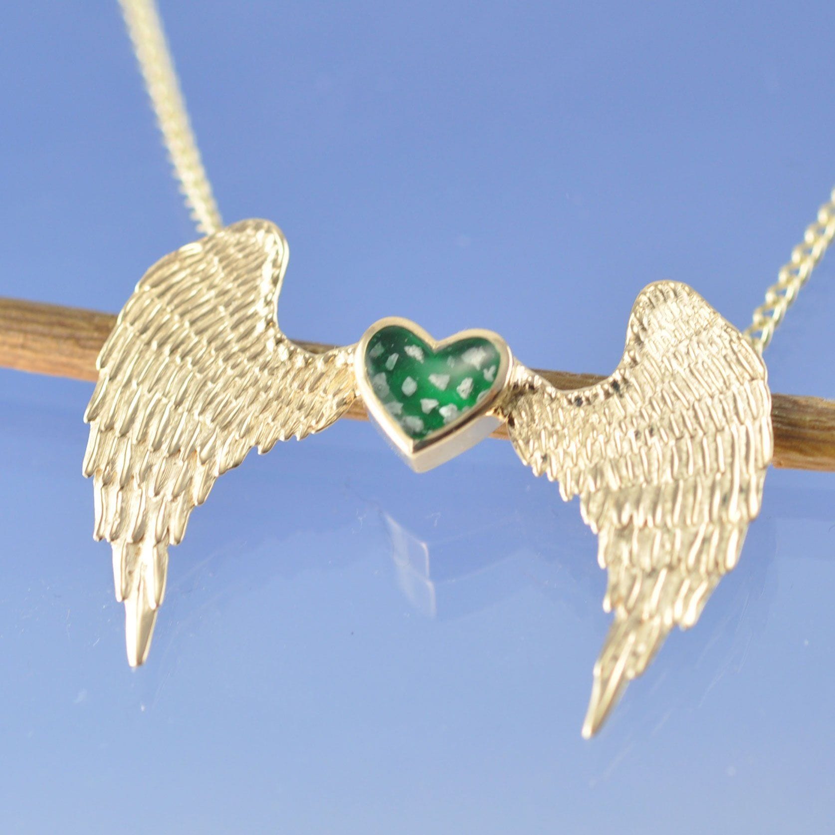Silvertone Angel Wing with Heart Birthstone Necklace