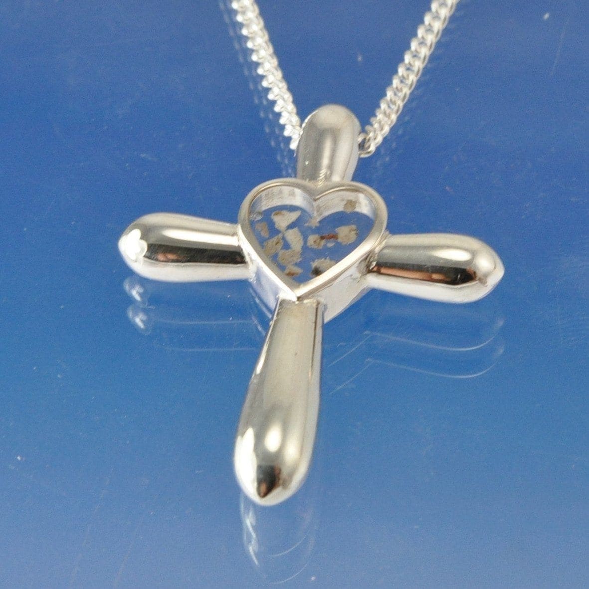 Cremation Ash Heart within Bulbous Cross Necklace Pendant by Chris Parry Jewellery