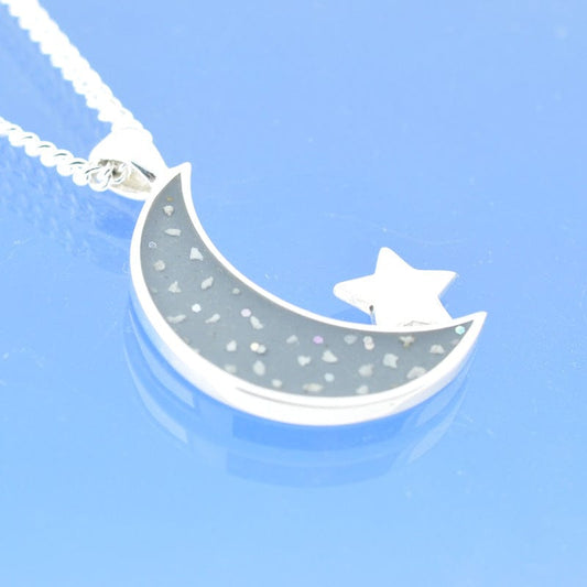 Cremation Ash Necklace - Crescent Moon And Star Pendant by Chris Parry Jewellery