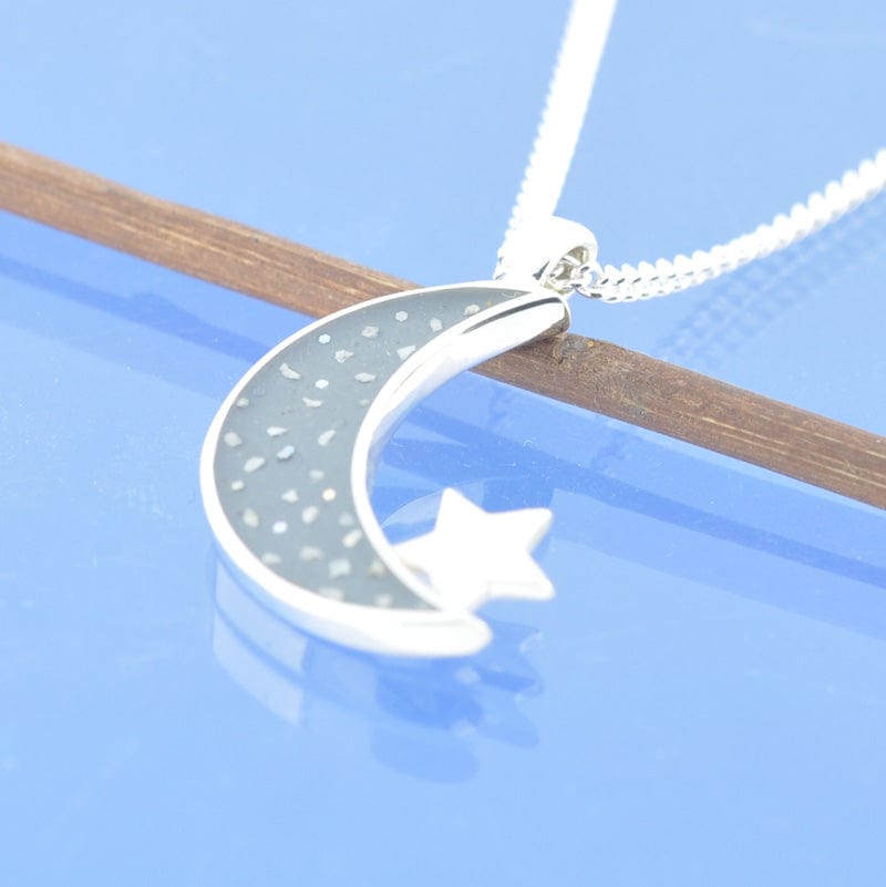 Cremation Ash Necklace - Crescent Moon And Star Pendant by Chris Parry Jewellery