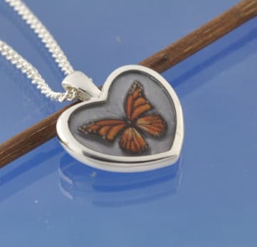 Cremation Ash Necklace - Hand Painted Butterfly  20mm Pendant by Chris Parry Jewellery