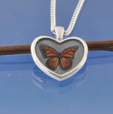 Cremation Ash Necklace - Hand Painted Butterfly  20mm Pendant by Chris Parry Jewellery