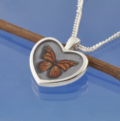 Cremation Ash Necklace - Hand Painted Butterfly  20mm Pendant by Chris Parry Jewellery