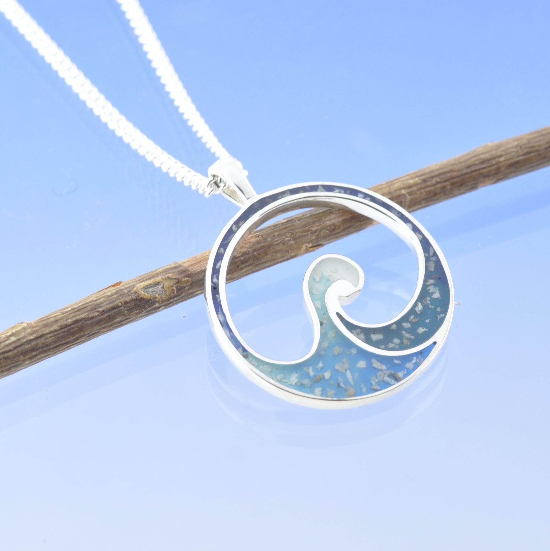 Ocean Beach Wave Necklace, Blue Beach Wave Necklace,Ocean Wave Lampwork  Pendant, Beach Wave Jewelry, Blue Sea Glass Earrings sterling silver