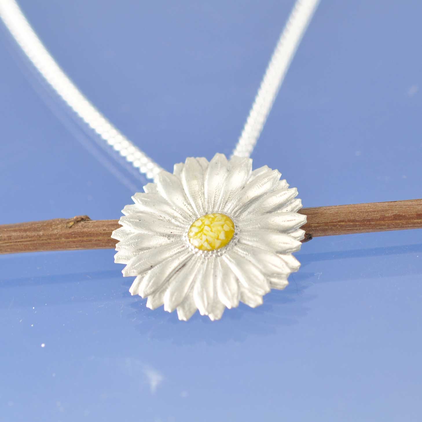 Daisy Cremation Ash Necklace - 25mm Pendant by Chris Parry Jewellery