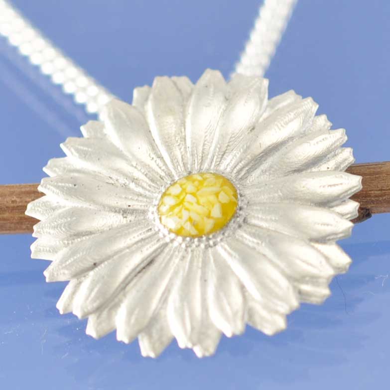 Daisy Cremation Ash Necklace - 25mm Pendant by Chris Parry Jewellery