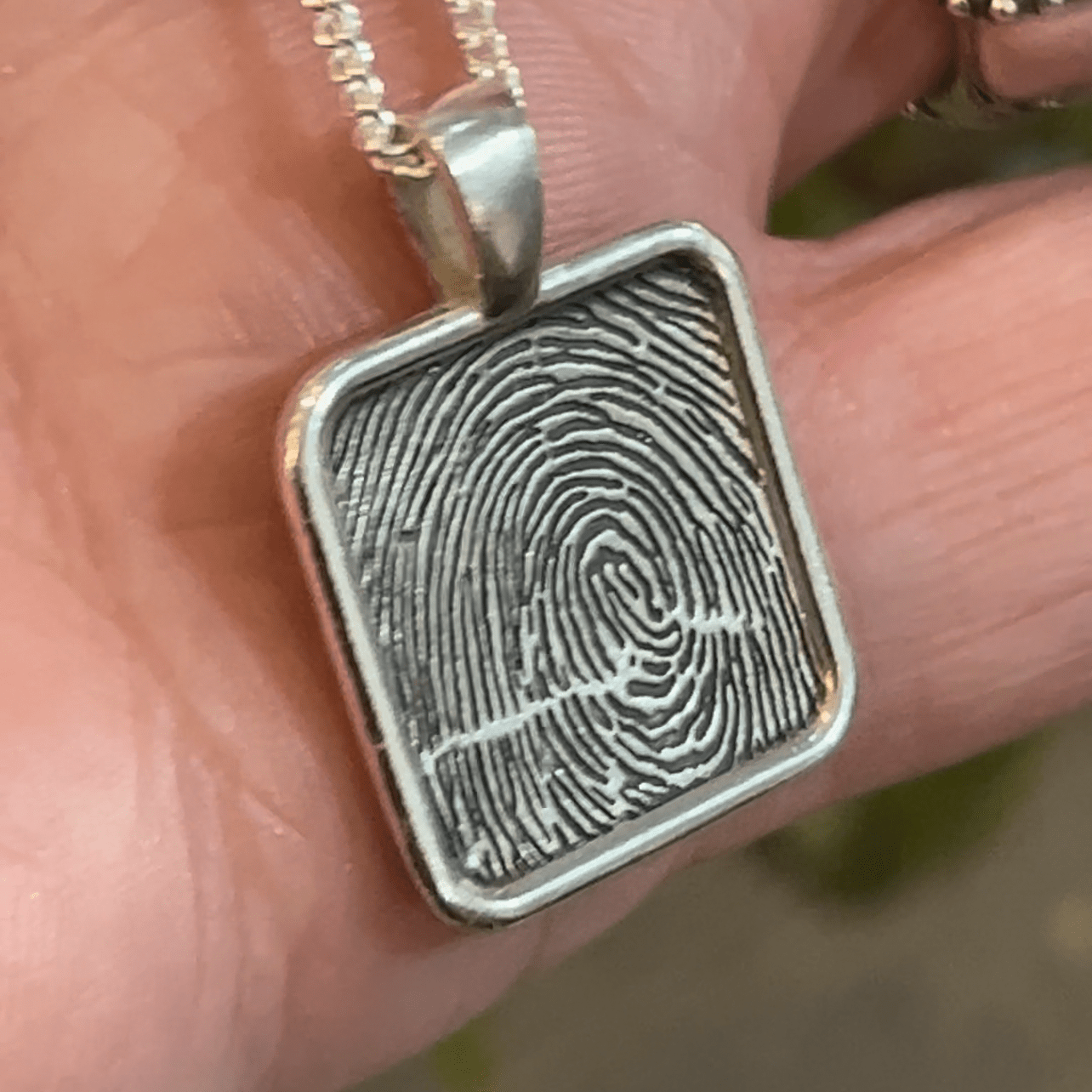 Fingerprint Necklace | Button - Soft Square -Smooth Pendant Pendant by Chris Parry Jewellery