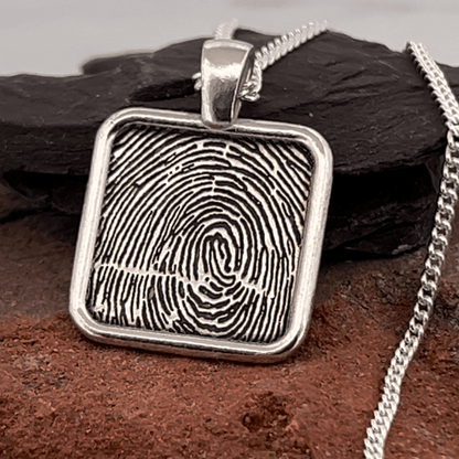 Fingerprint Necklace | Button - Soft Square -Smooth Pendant Pendant by Chris Parry Jewellery