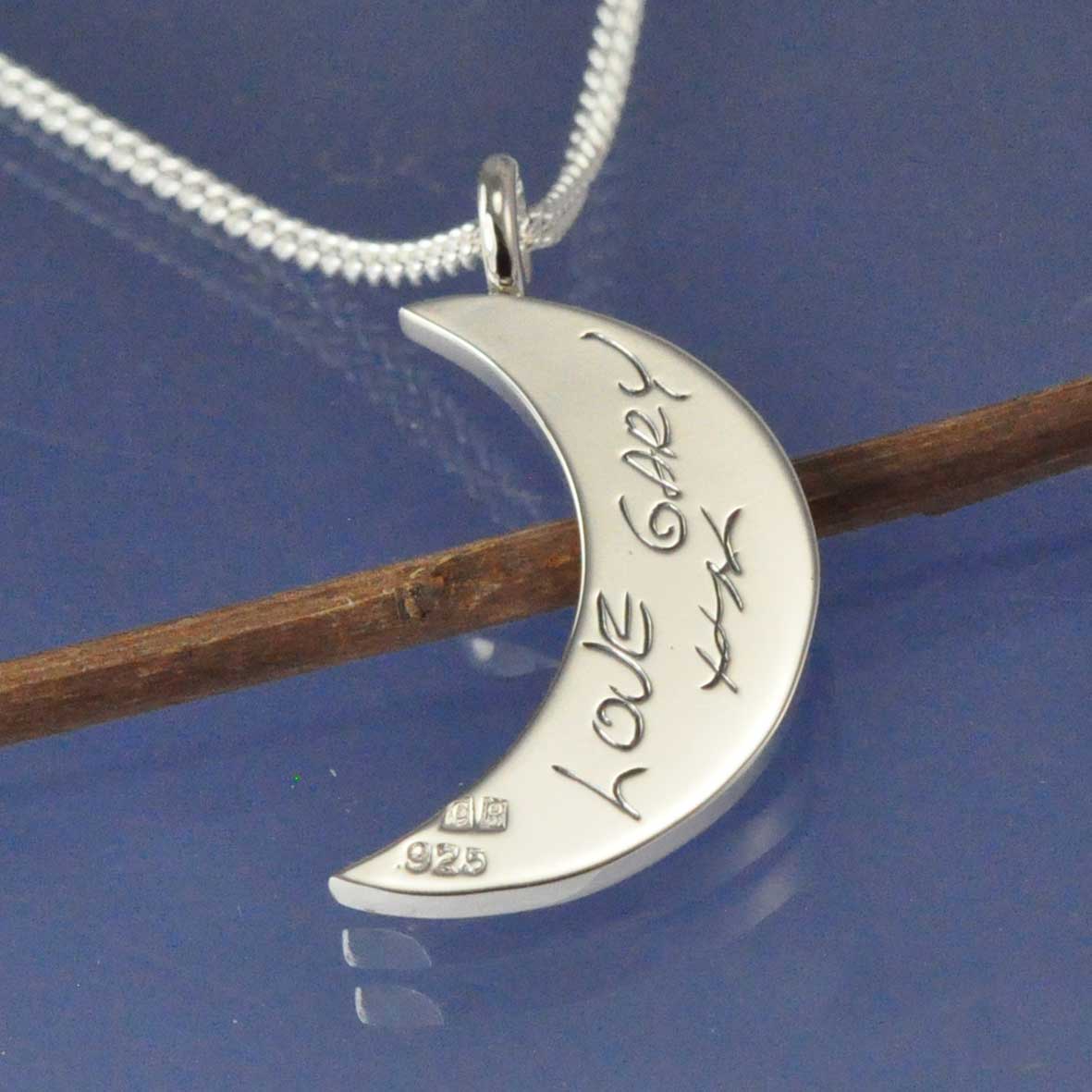 Fingerprint Crescent Moon Necklace Pendant by Chris Parry Jewellery