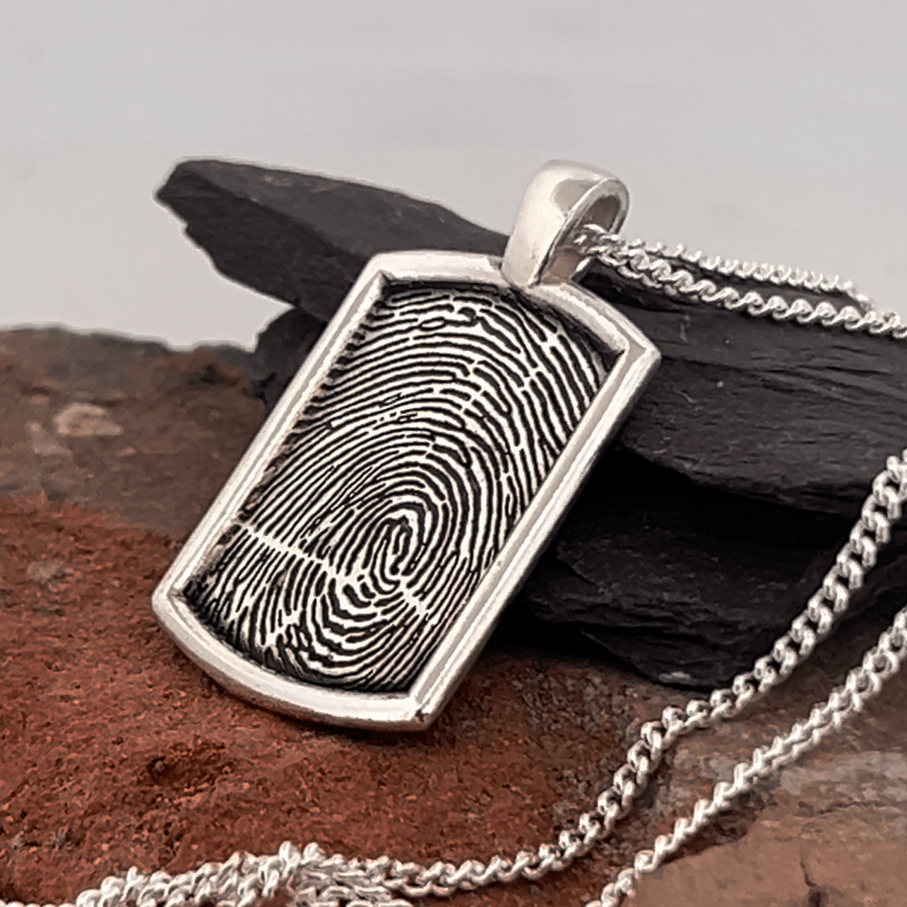 Fingerprint Necklace | Dog Tag Smooth Pendant Pendant by Chris Parry Jewellery