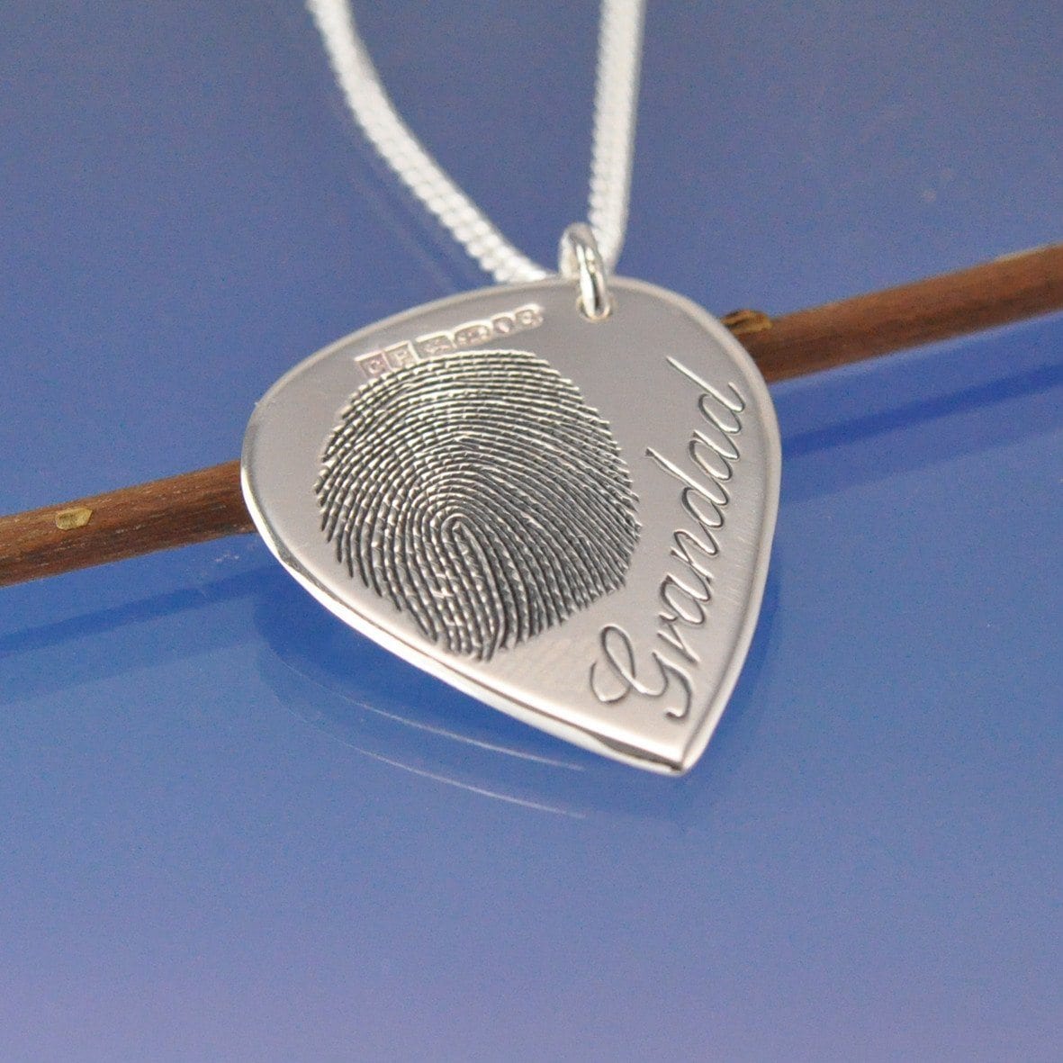 Fingerprint Guitar Plectrum Necklace Pendant by Chris Parry Jewellery