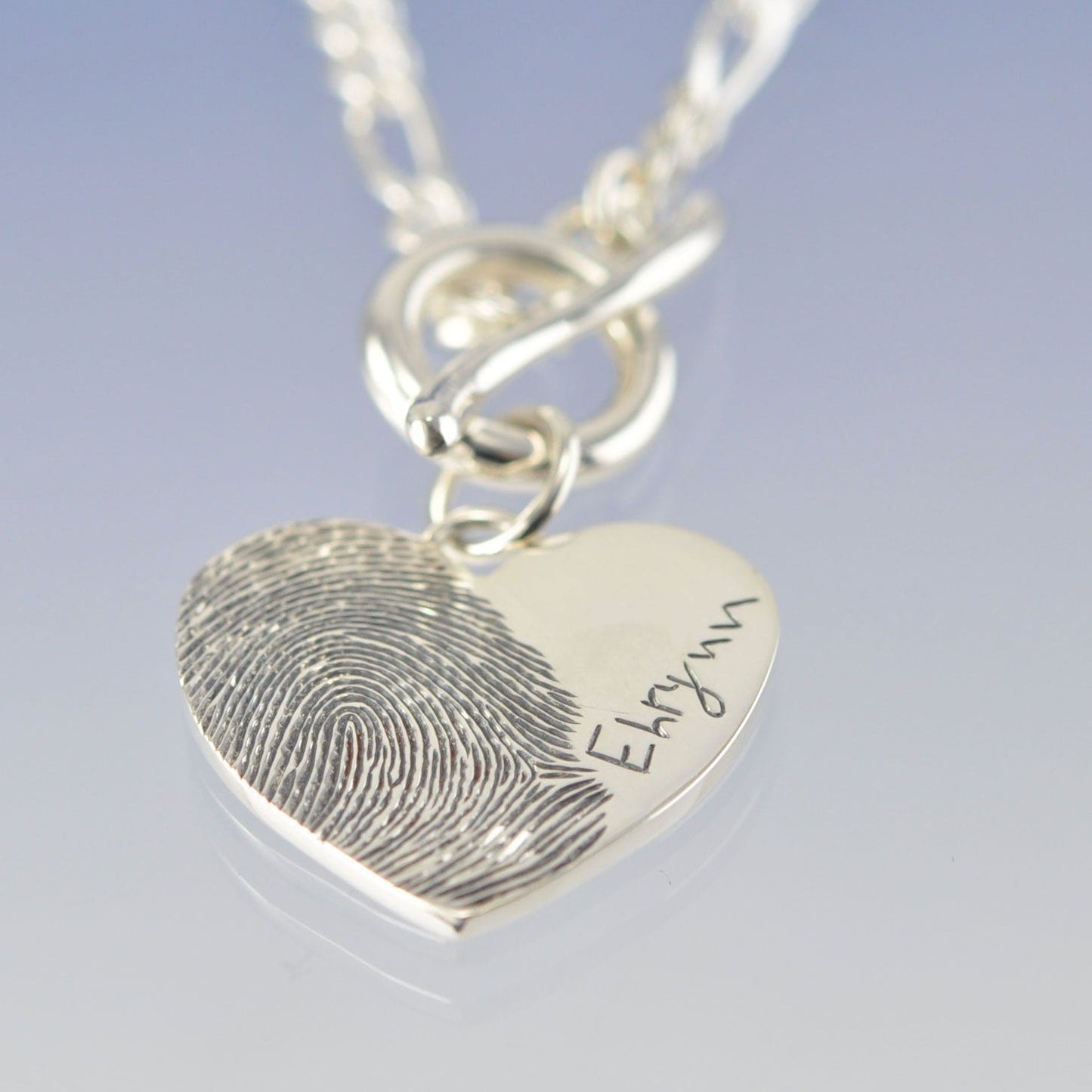 Fingerprint Necklace Heart on T-Bar Pendant by Chris Parry Jewellery