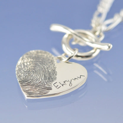 Fingerprint Necklace Heart on T-Bar Pendant by Chris Parry Jewellery