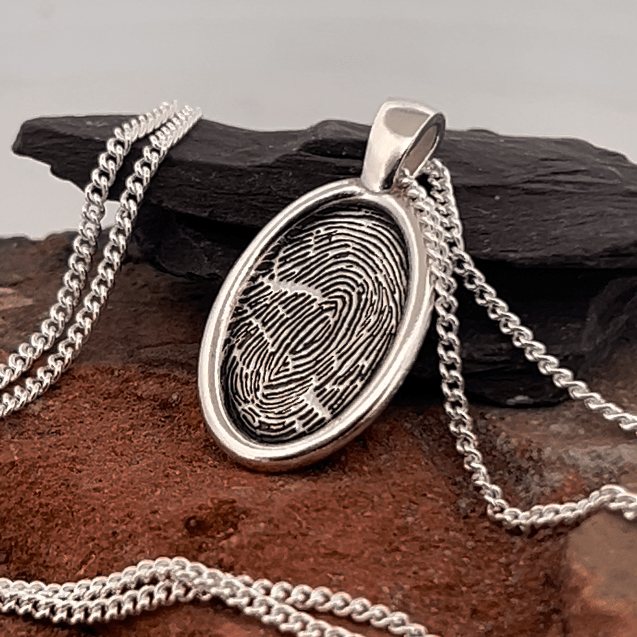 Fingerprint Necklace Oval Smooth Pendant