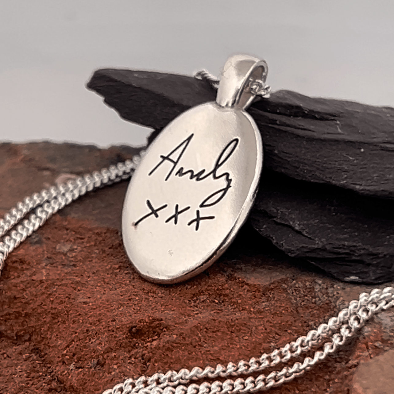 Fingerprint Necklace | Oval Smooth Pendant Pendant by Chris Parry Jewellery