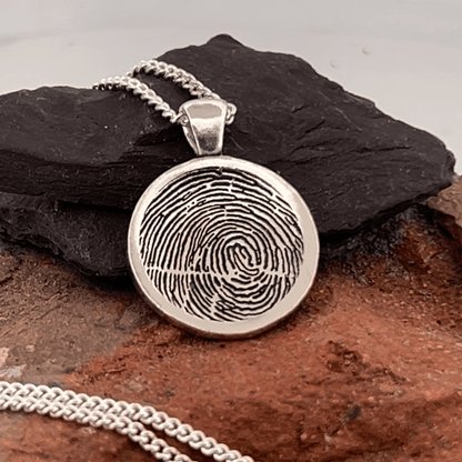Fingerprint Necklace | Round Impressed Pendant Pendant by Chris Parry Jewellery