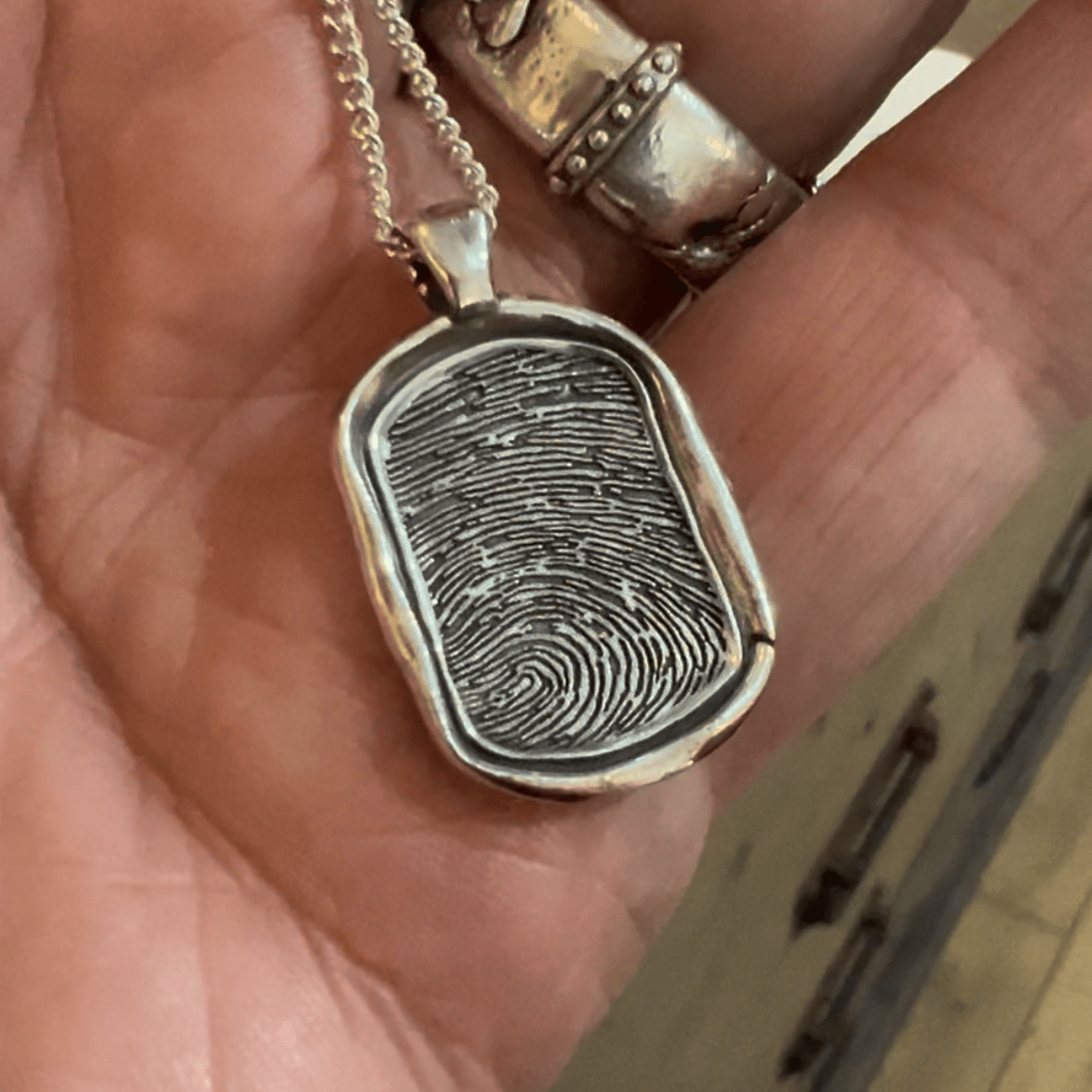 Fingerprint Necklace | Rustic Dog Tag Pendant Pendant by Chris Parry Jewellery