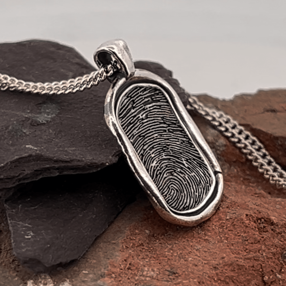 Fingerprint Necklace | Rustic Dog Tag Pendant Pendant by Chris Parry Jewellery