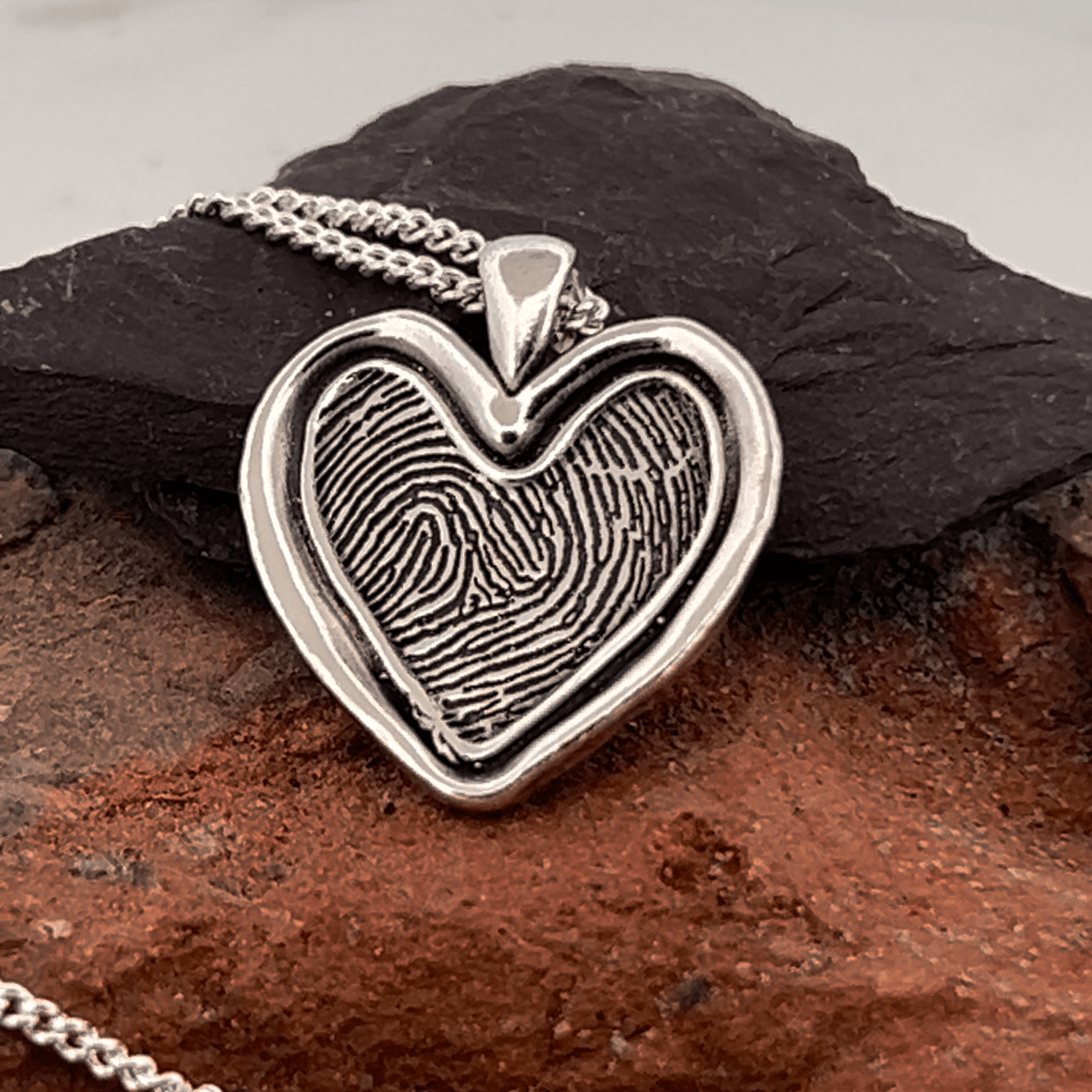 Fingerprint Necklace | Rustic Heart Pendant Pendant by Chris Parry Jewellery