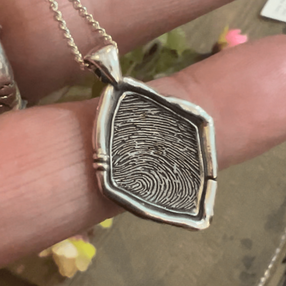 Fingerprint Necklace | Rustic Lozenge Pendant by Chris Parry Jewellery