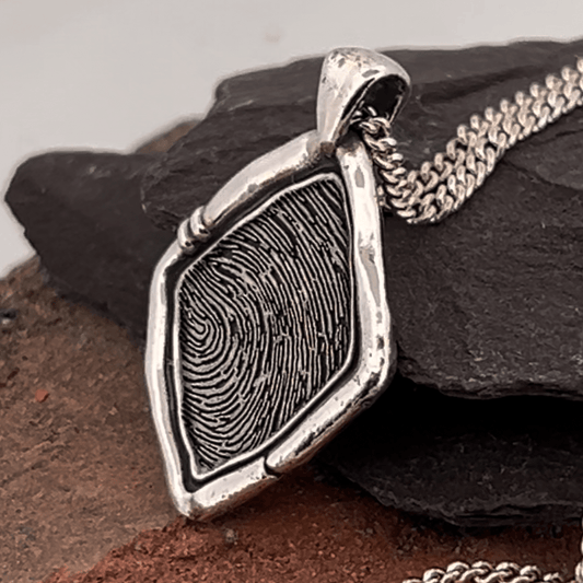 Fingerprint Necklace | Rustic Lozenge Pendant by Chris Parry Jewellery