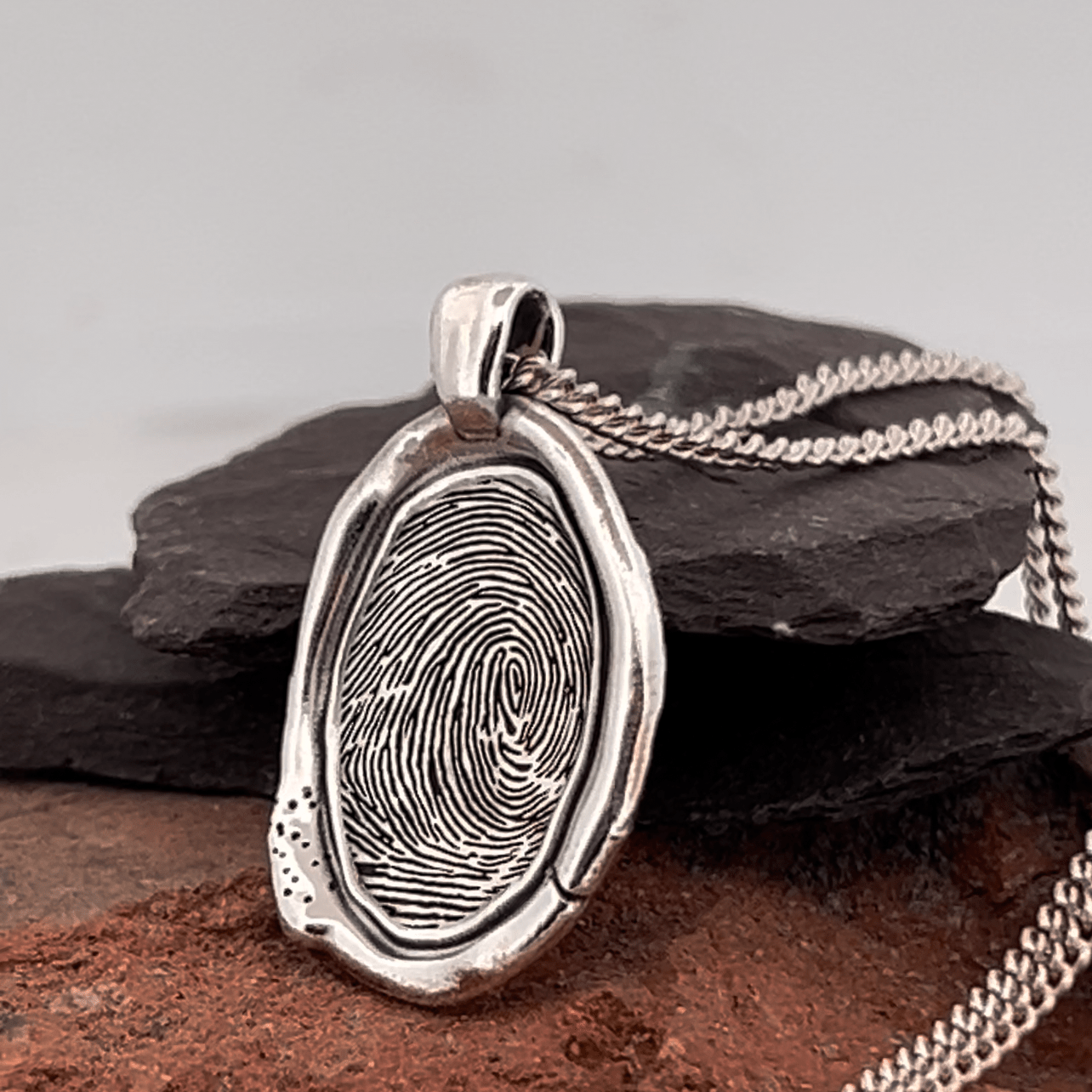 Fingerprint Necklace | Rustic Oval Pendant Pendant by Chris Parry Jewellery