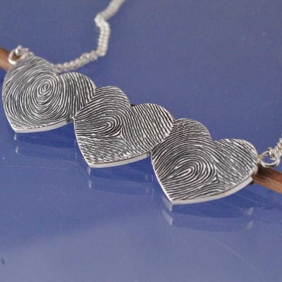 Triple Fingerprint Necklace - Hearts - Double, Triple or more Pendant by Chris Parry Jewellery