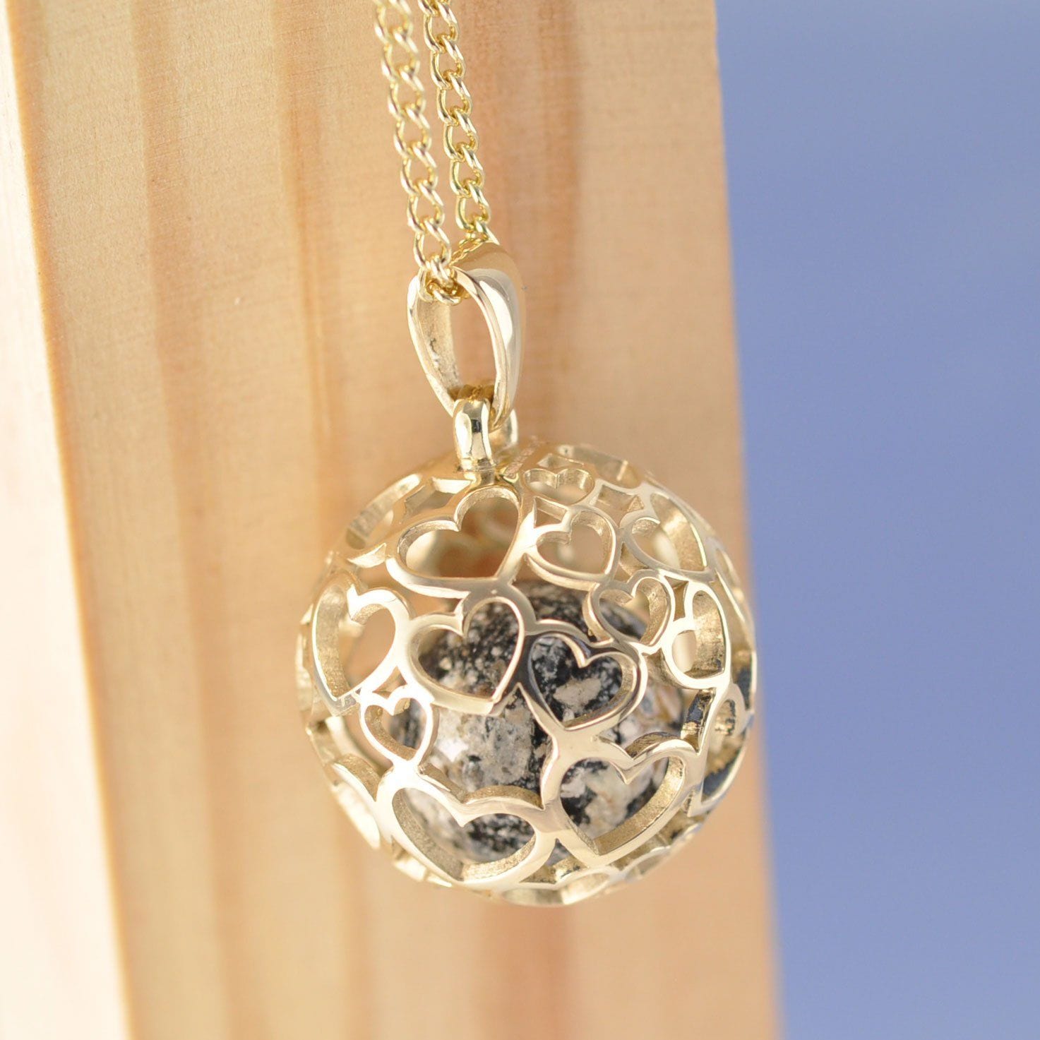 Heart Sphere Cremation Ash Marble Necklace