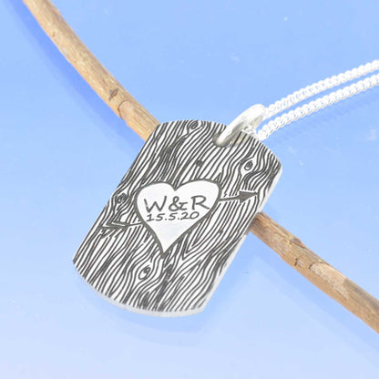 Lovers Wood Cut Steel Dog Tag Pendant by Chris Parry Jewellery