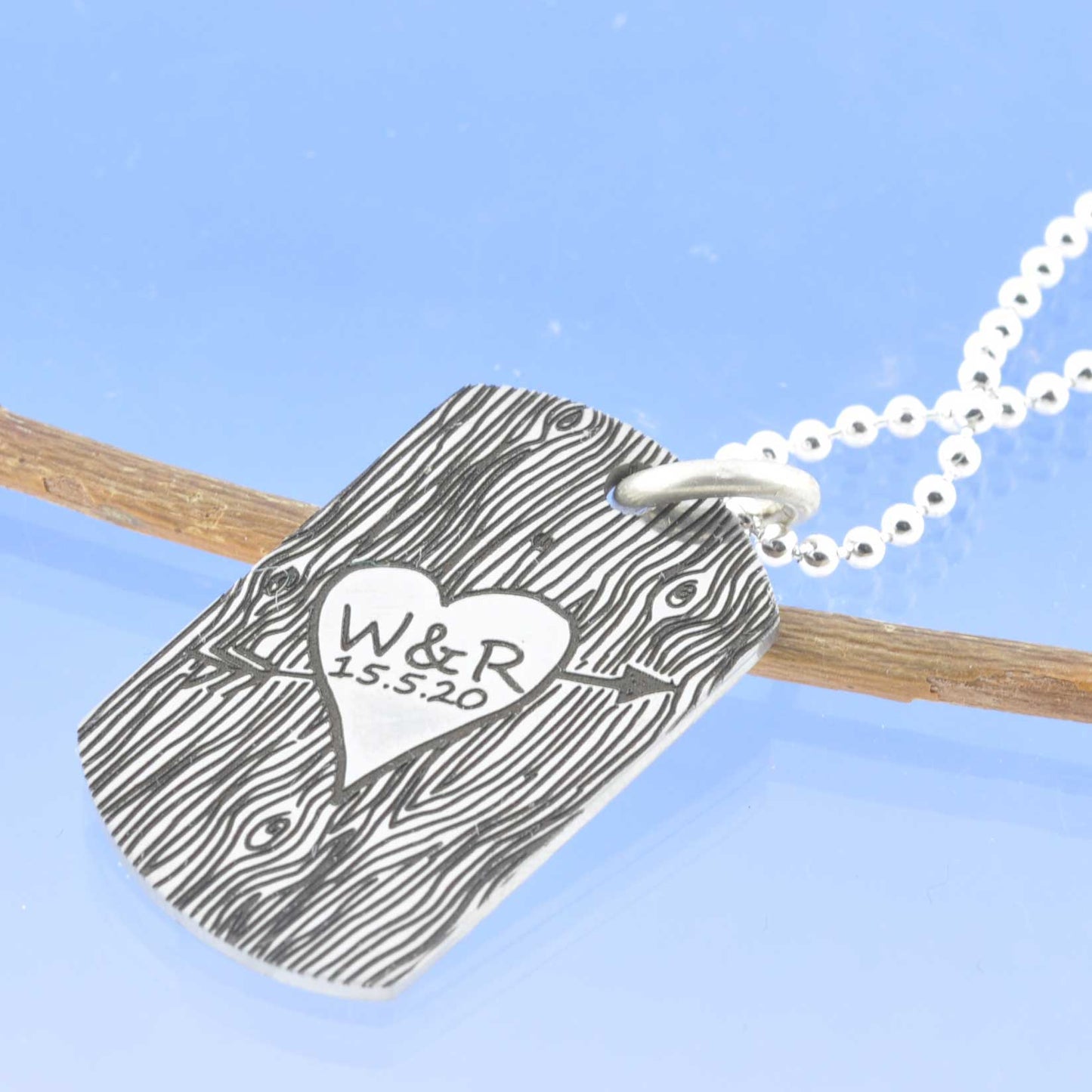 Lovers Wood Cut Steel Dog Tag Pendant by Chris Parry Jewellery