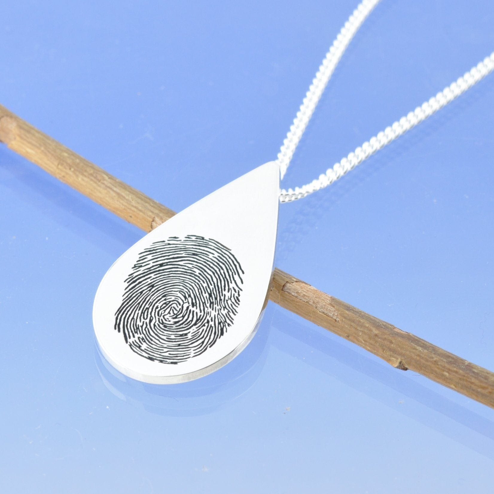 Single Fingerprint Necklace Tear Drop Pendant by Chris Parry Jewellery