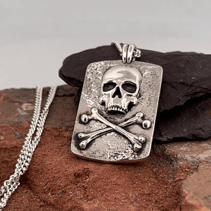 Skull & Cross Bones Dog Tag Pendant by Chris Parry Jewellery