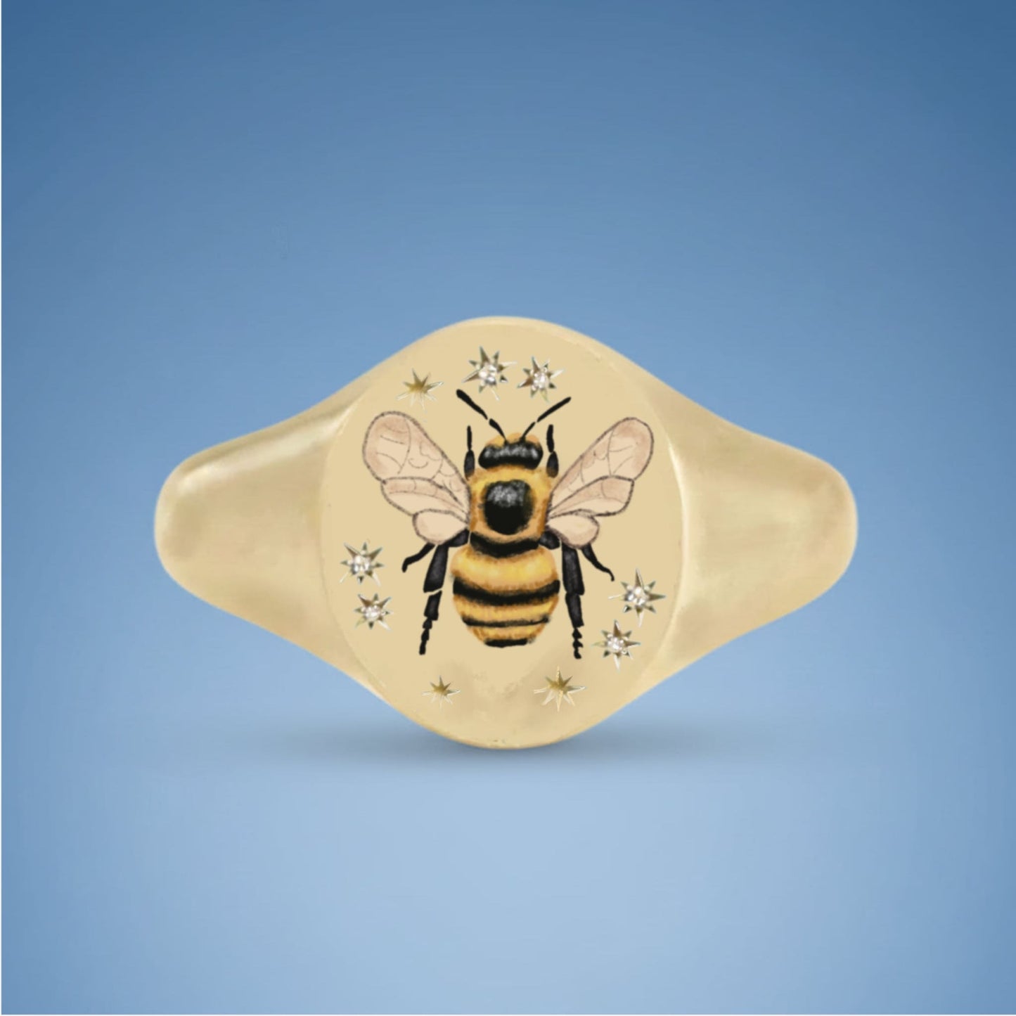 18k Yellow Gold Champleve Enamelled Signet. Ashes Ring. Bumble Bee Ring by Chris Parry Jewellery
