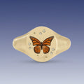 18k Yellow Gold Champleve Enamelled Signet. Ashes Ring - Butterfly Ring by Chris Parry Jewellery