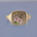 18k Yellow Gold Champleve Enamelled Signet. Ashes Ring. Cherry Blossom Ring by Chris Parry Jewellery