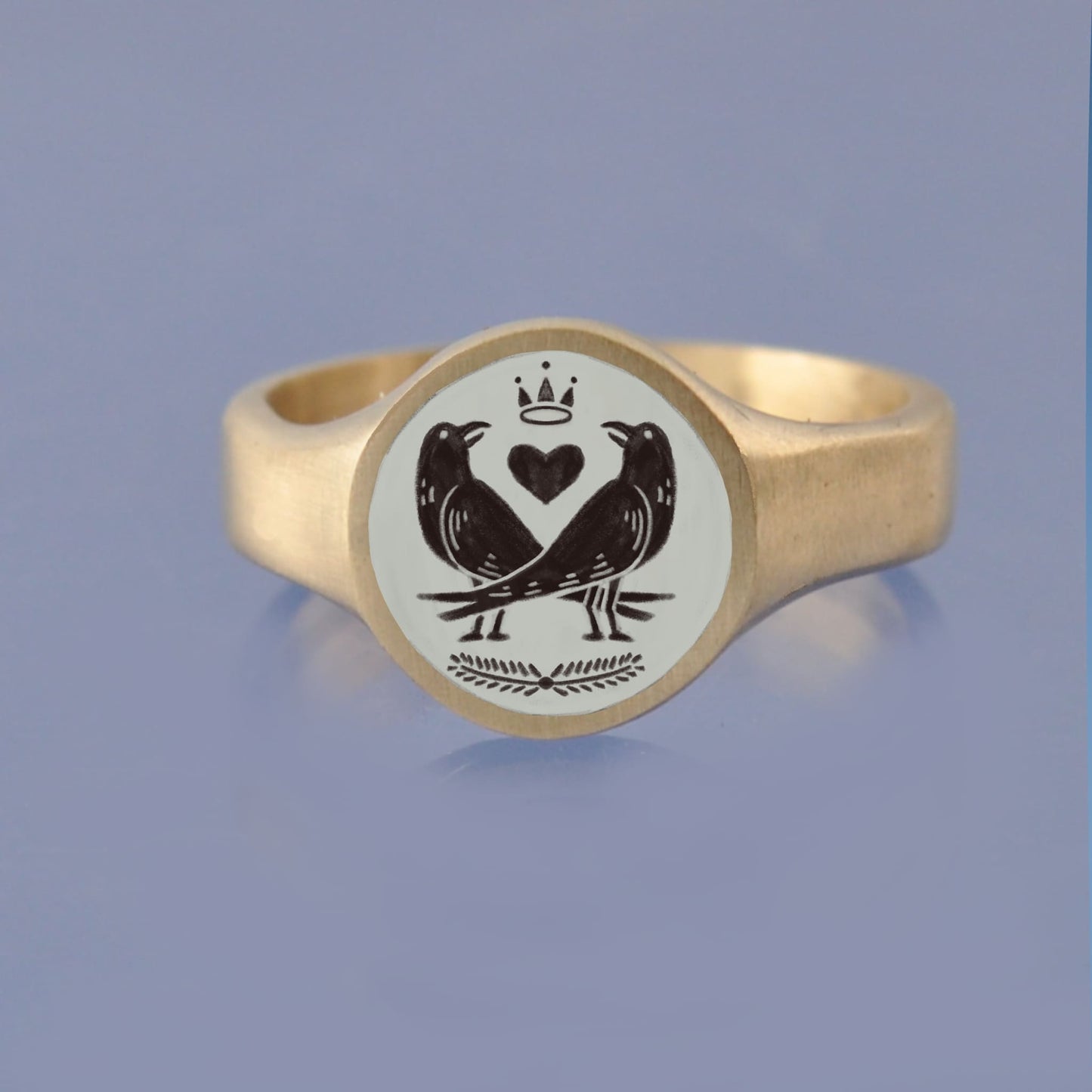18k Yellow Gold Champleve Enamelled Signet. Ashes Ring. Crows Ring by Chris Parry Jewellery