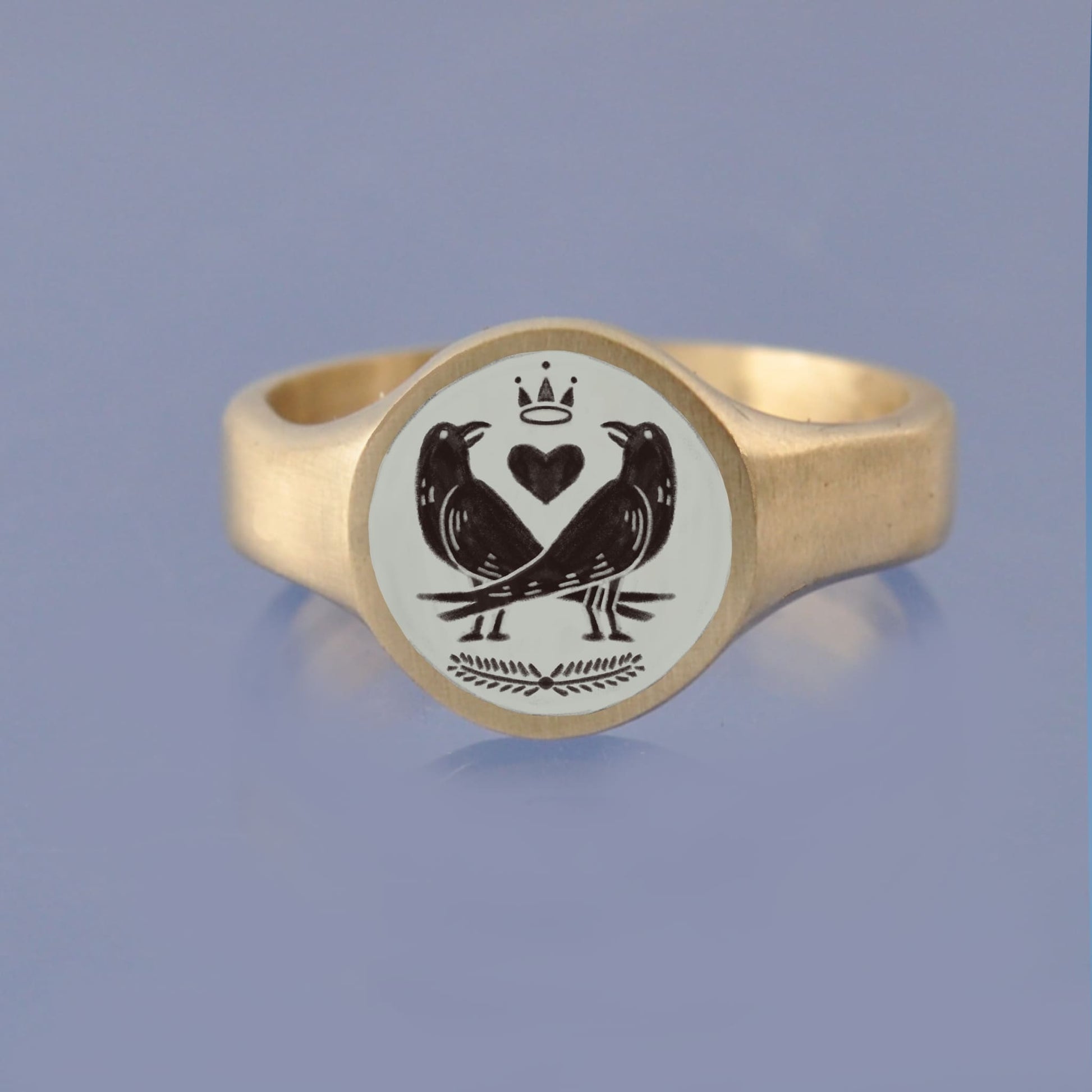 18k Yellow Gold Champleve Enamelled Signet. Ashes Ring. Crows Ring by Chris Parry Jewellery