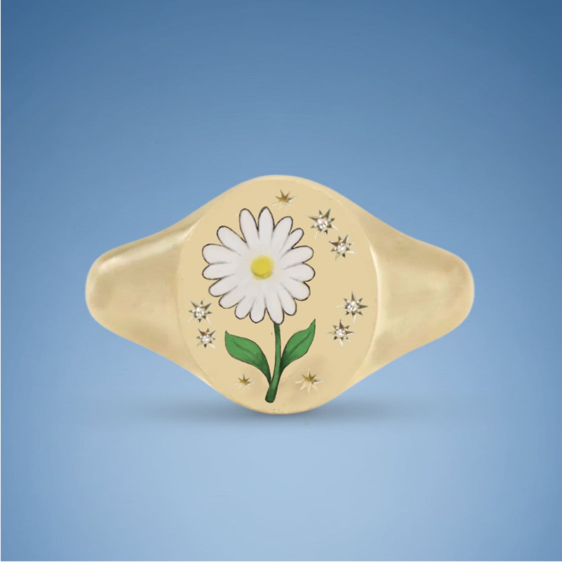 18k Yellow Gold Champleve Enamelled Signet. Ashes Ring - Daisy Ring by Chris Parry Jewellery