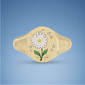 18k Yellow Gold Champleve Enamelled Signet. Ashes Ring - Daisy Ring by Chris Parry Jewellery