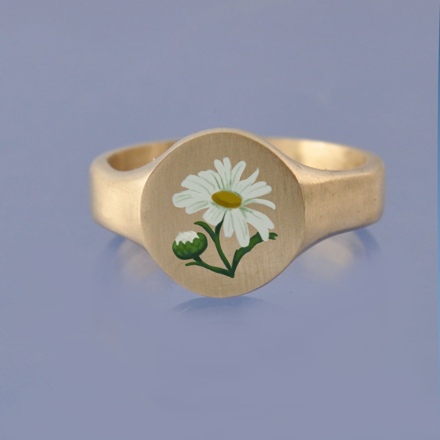 18k Yellow Gold Champleve Enamelled Signet. Ashes Ring. Daisy Ring by Chris Parry Jewellery