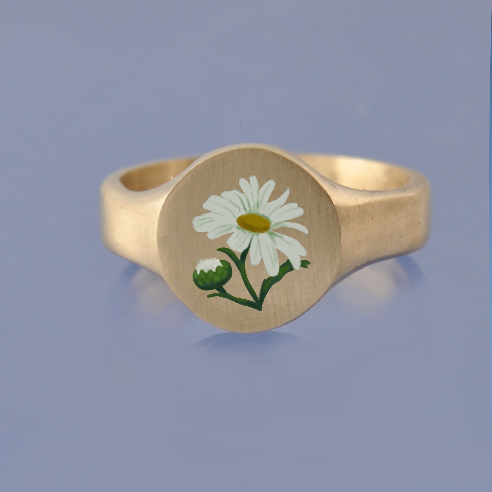 18k Yellow Gold Champleve Enamelled Signet. Ashes Ring. Daisy Ring by Chris Parry Jewellery