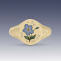 18k Yellow Gold Champleve Enamelled Signet. Ashes Ring - Forget Me Not Ring by Chris Parry Jewellery