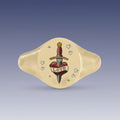 18k Yellow Gold Champleve Enamelled Signet. Ashes Ring - Heart Dagger Ring by Chris Parry Jewellery