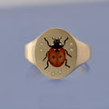 18k Yellow Gold Champleve Enamelled Signet. Ashes Ring - Ladybird Ring by Chris Parry Jewellery