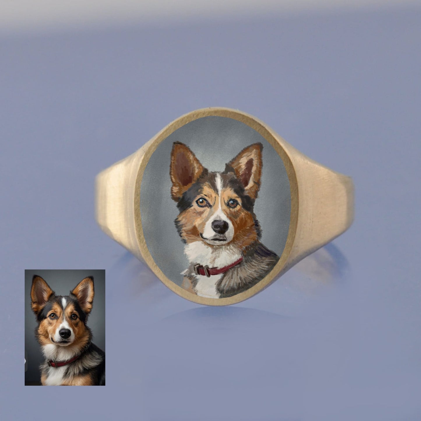 18k Yellow Gold Champleve Enamelled Signet. Ashes Ring - Pet Portrait Ring by Chris Parry Jewellery