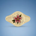 18k Yellow Gold Champleve Enamelled Signet. Ashes Ring - Pink Petunia Ring by Chris Parry Jewellery