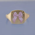 18k Yellow Gold Champleve Enamelled Signet. Ashes Ring. Pink Ribbon Ring by Chris Parry Jewellery
