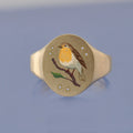 18k Yellow Gold Champleve Enamelled Signet. Ashes Ring - Robin Redbreast Ring by Chris Parry Jewellery